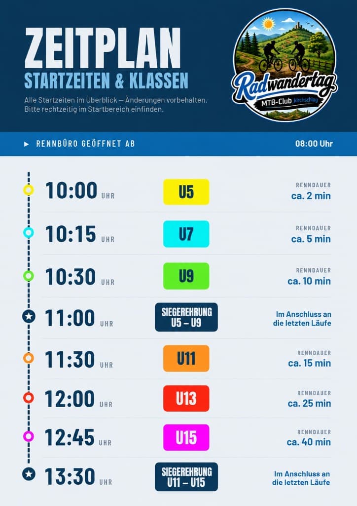 Zeitplan RadWanderTag Kirchschlag: Startzeiten und Klassen